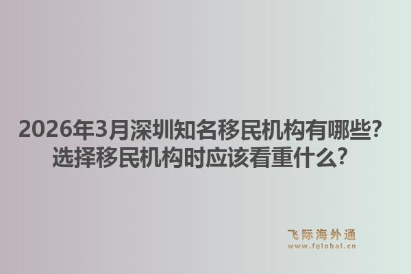 2026年3月深圳知名移民机构有哪些？选择移民机构时应该看重什么？